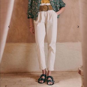 Sézane Austin Trousers, Size 10, Flecked Ecru (Cream) NEW